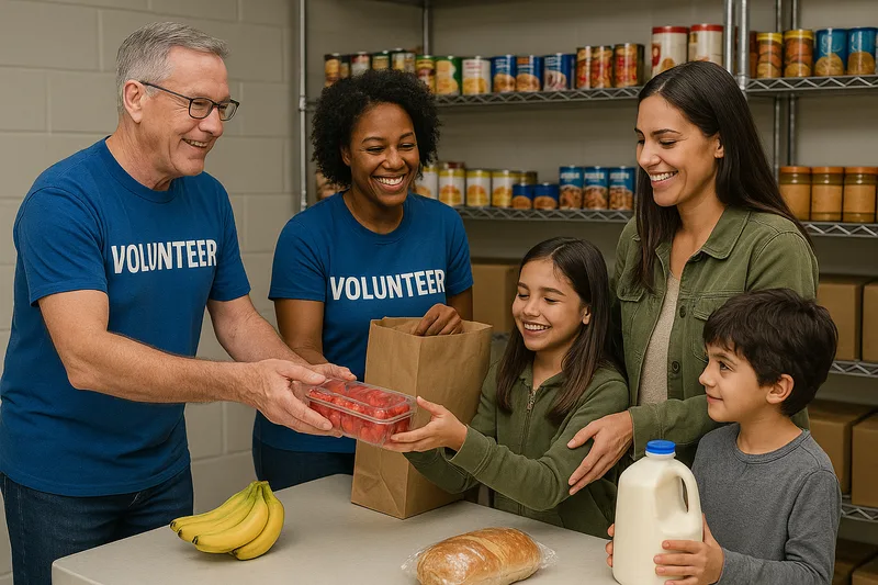 Volunteers handing out food